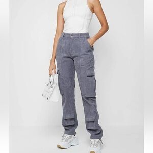 Maniere De Voir Corduroy Cargo High Waist Pants Steel Blue  Sz 6